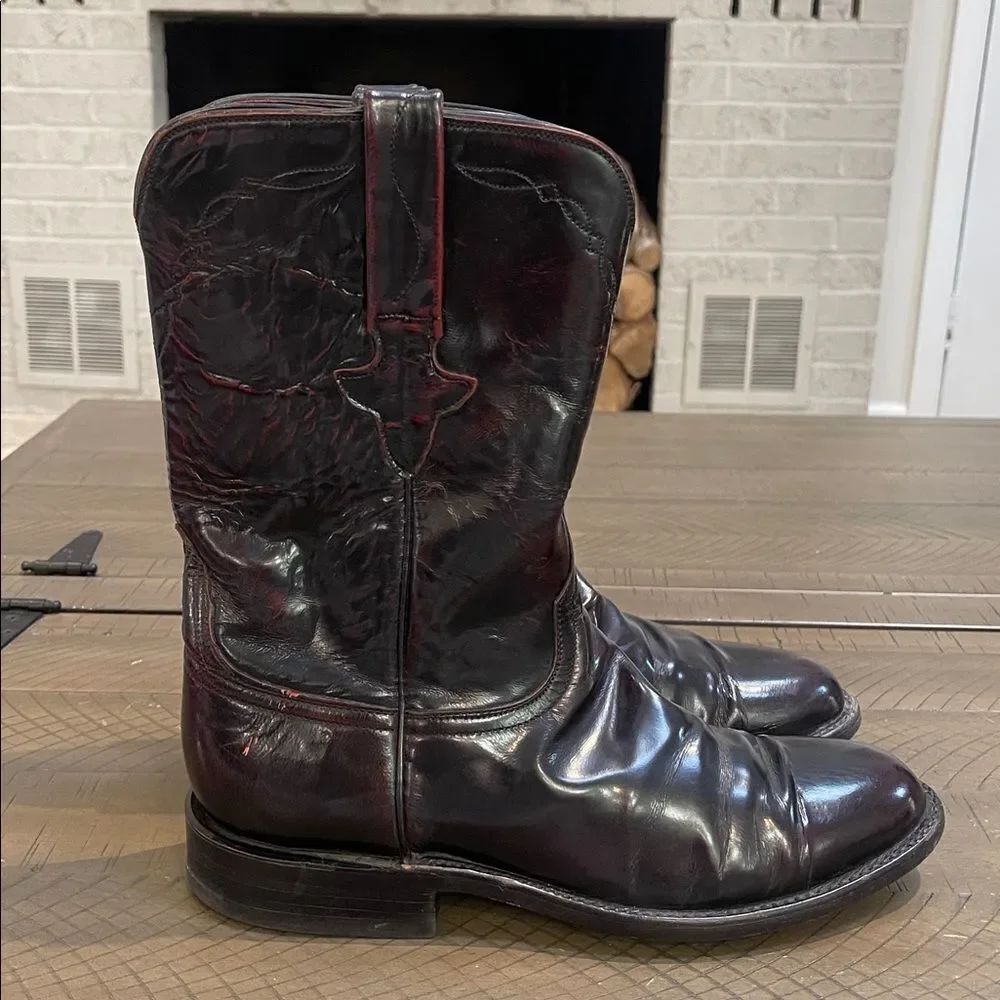 Lucchese Classics Black Cherry Leather Roper Cowboy Boots Sz 8